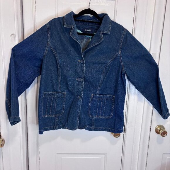 Denim & Co Women’s Denim 3 Button Blazer Jacket Size 1X Stretch Dark Wash - Picture 1 of 4